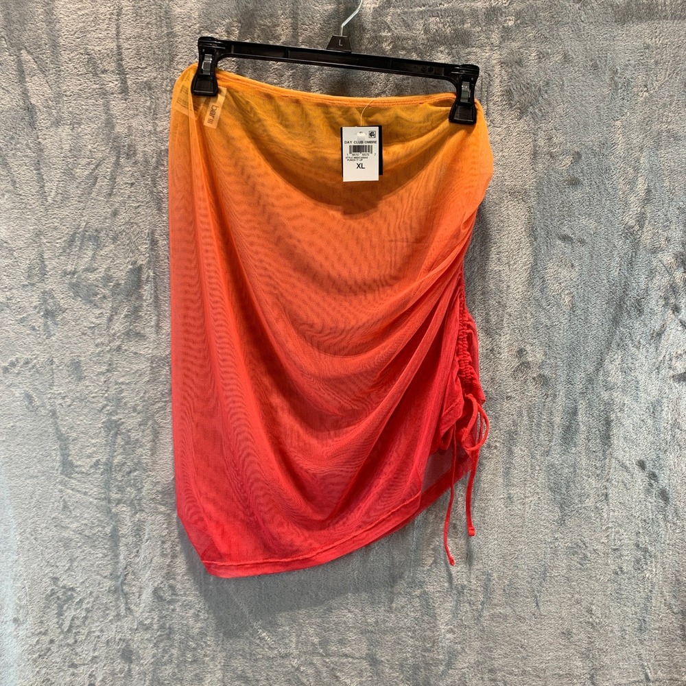 Bar III Day Club Ombre Mesh Swim Cover Up Skirt Orange Ruched XL Beach Fairy